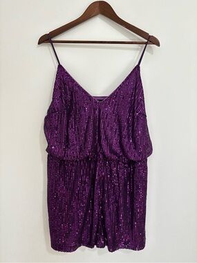 Double Crazy Purple Mermaidcore Sequin Party Romper XL Y2K Party Glam